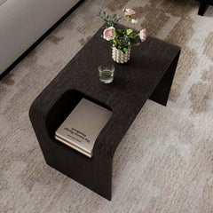 Modern C-Shaped Side Table With Storage - Natural Finish