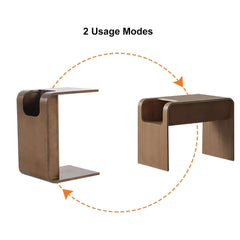 Modern C-Shaped Side Table With Storage - Natural Finish