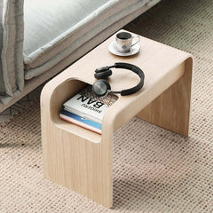 Modern C-Shaped Side Table With Storage - Natural Finish