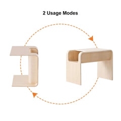 Modern C-Shaped Side Table With Storage - Natural Finish