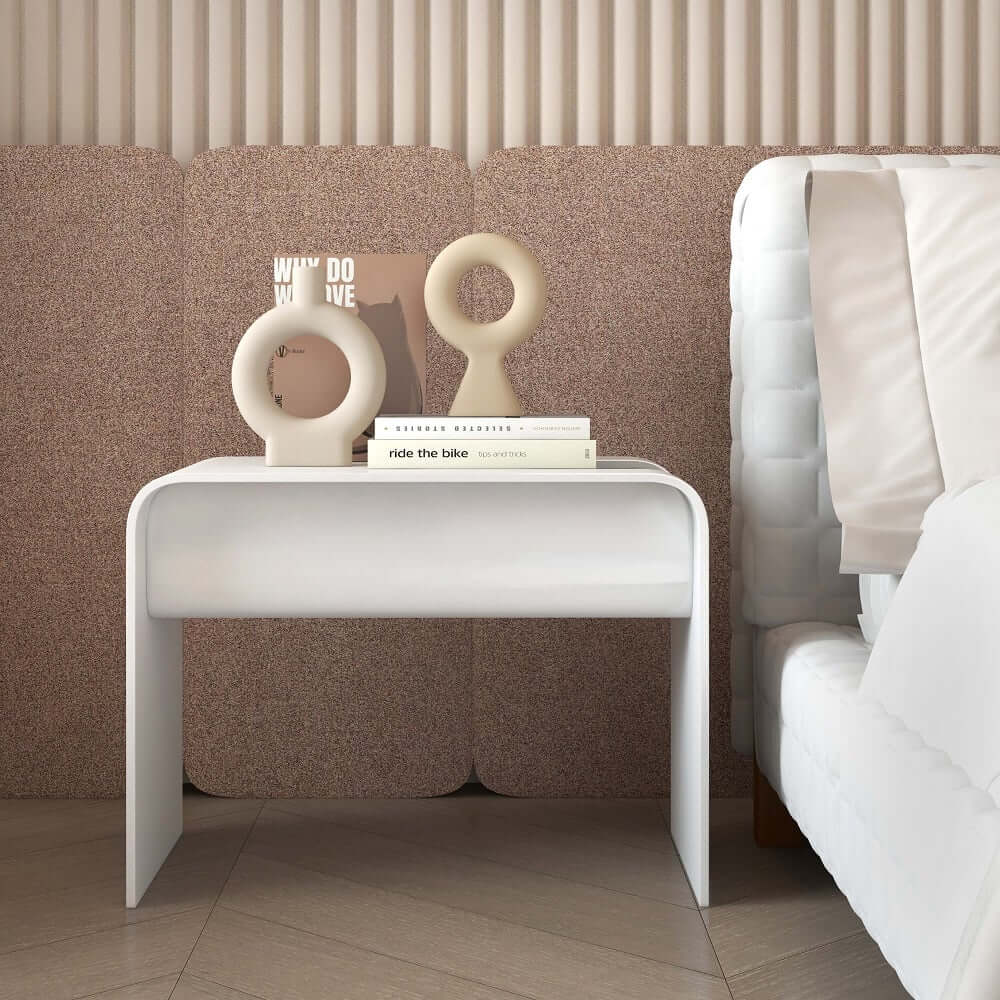 Modern C-Shaped Side Table With Storage - Natural Finish