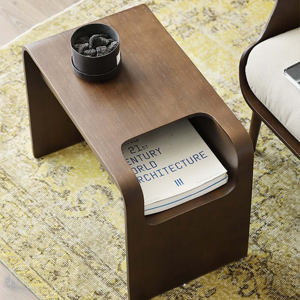 Modern C-Shaped Side Table With Storage - Natural Finish