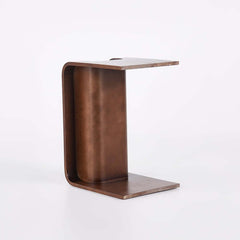 Modern C-Shaped Side Table With Storage - Natural Finish