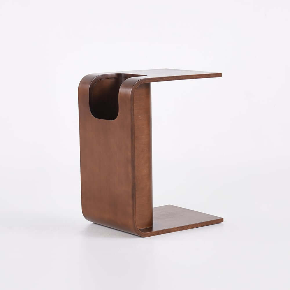 Modern C-Shaped Side Table With Storage - Natural Finish