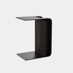 Modern C-Shaped Side Table With Storage - Natural Finish