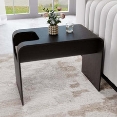 Modern C-Shaped Side Table With Storage - Natural Finish