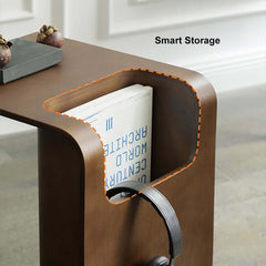 Modern C-Shaped Side Table With Storage - Natural Finish