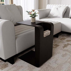 Modern C-Shaped Side Table With Storage - Natural Finish