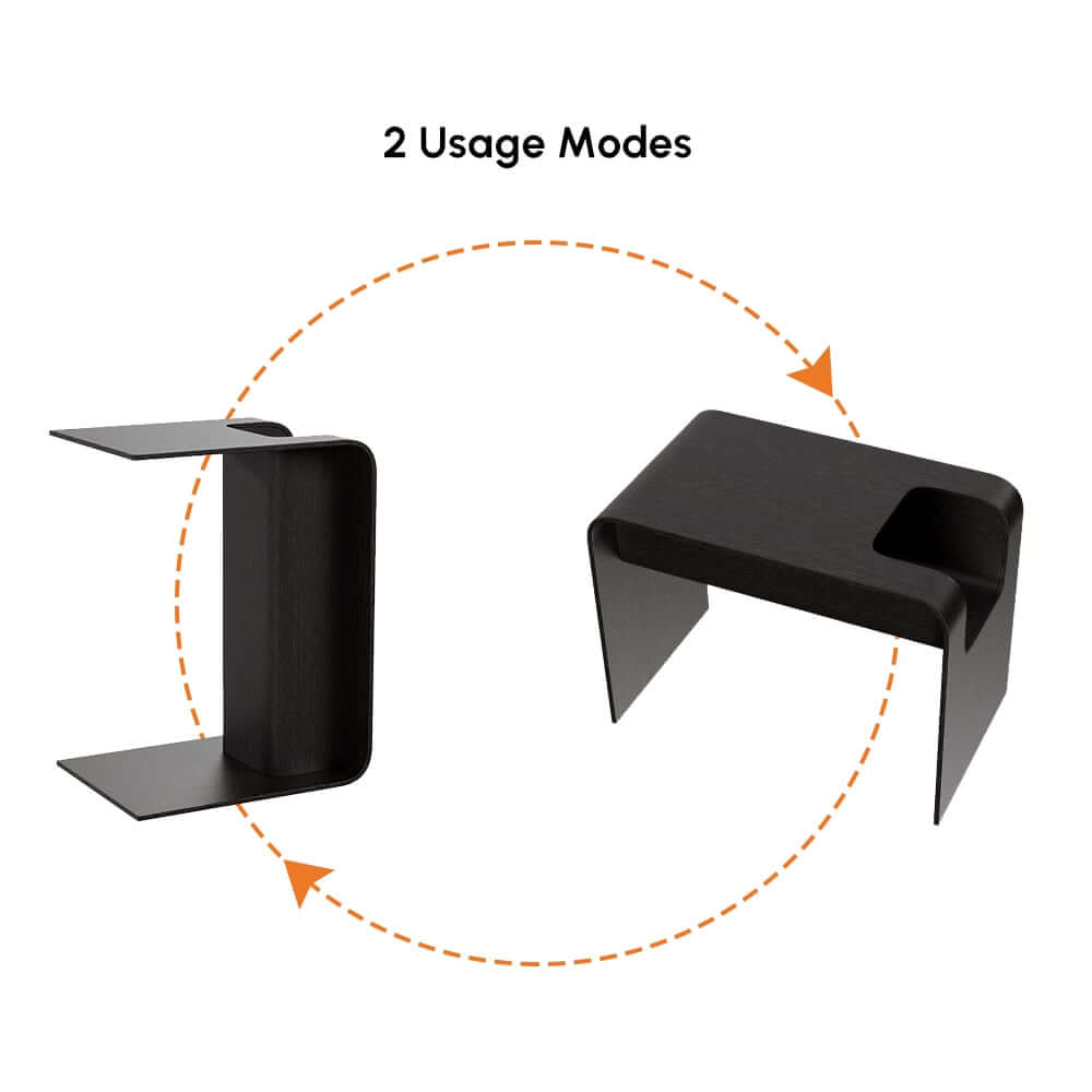 Modern C-Shaped Side Table With Storage - Natural Finish
