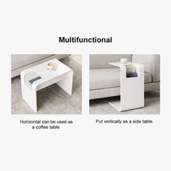 Modern C-Shaped Side Table With Storage - Natural Finish