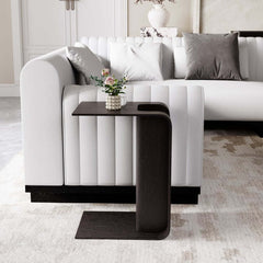 Modern C-Shaped Side Table With Storage - Natural Finish