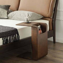 Modern C-Shaped Side Table With Storage - Natural Finish