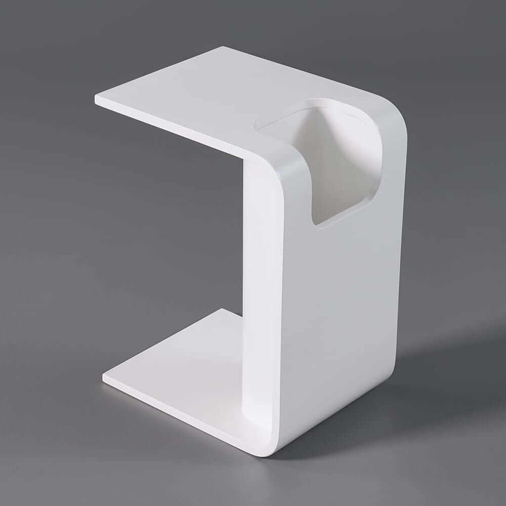Modern C-Shaped Side Table With Storage - Natural Finish