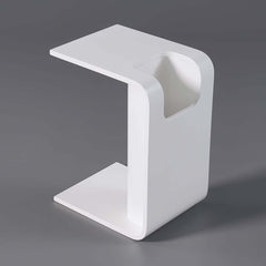 Modern C-Shaped Side Table With Storage - Natural Finish