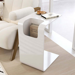 Modern C-Shaped Side Table With Storage - Natural Finish