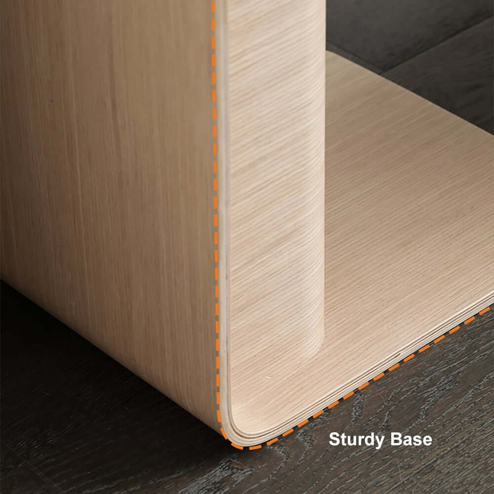 Modern C-Shaped Side Table With Storage - Natural Finish