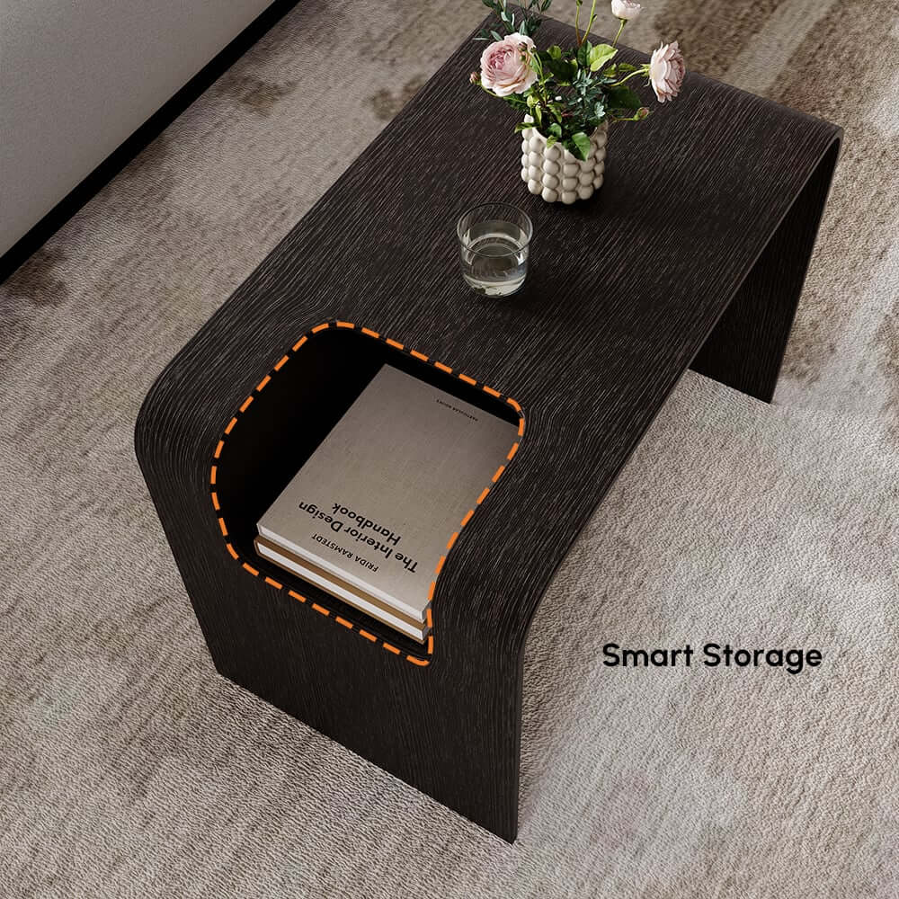 Modern C-Shaped Side Table With Storage - Natural Finish