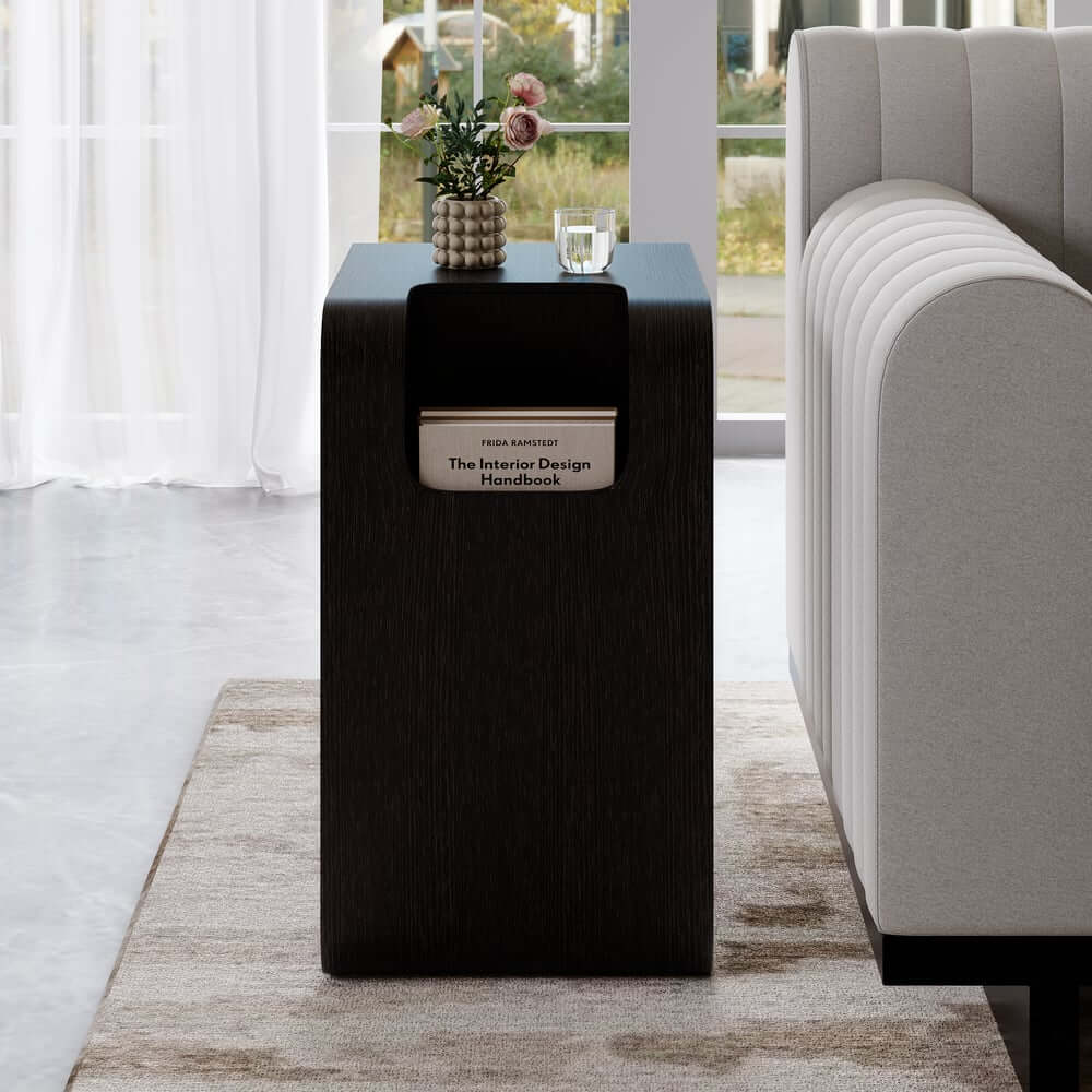 Modern C-Shaped Side Table With Storage - Natural Finish