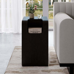 Modern C-Shaped Side Table With Storage - Natural Finish