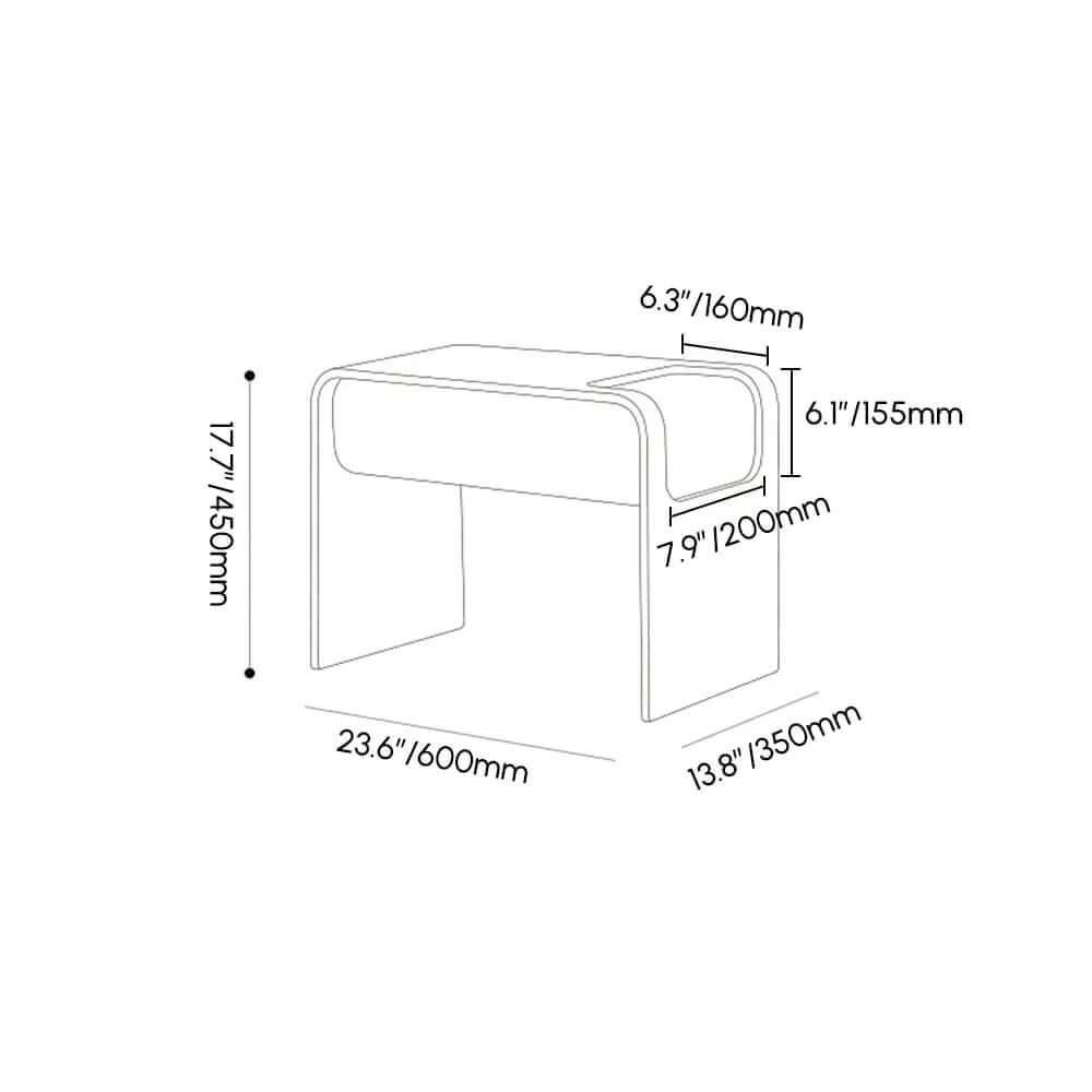 Modern C-Shaped Side Table With Storage - Natural Finish Dimensions