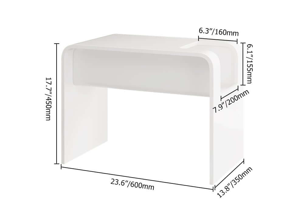 Modern C-Shaped Side Table With Storage - Natural Finish Dimensions