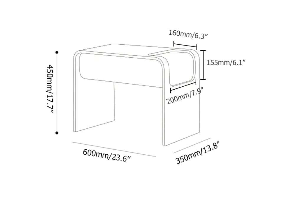 Modern C-Shaped Side Table With Storage - Natural Finish Dimensions
