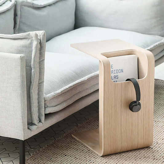 Modern C-Shaped Side Table With Storage - Natural Finish Main Product Image