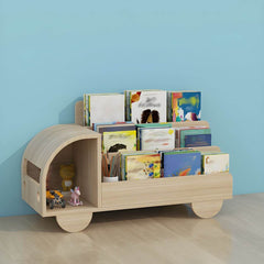 Modern Car-Shaped Kids Bookshelf with Closed Back and Tiered Shelves