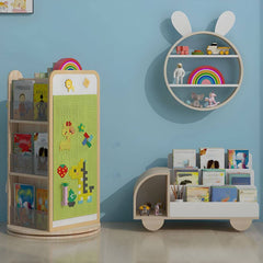 Modern Car-Shaped Kids Bookshelf with Closed Back and Tiered Shelves