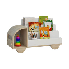 Modern Car-Shaped Kids Bookshelf with Closed Back and Tiered Shelves