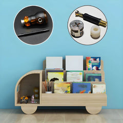 Modern Car-Shaped Kids Bookshelf with Closed Back and Tiered Shelves