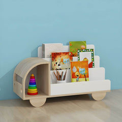 Modern Car-Shaped Kids Bookshelf with Closed Back and Tiered Shelves Main Product Image