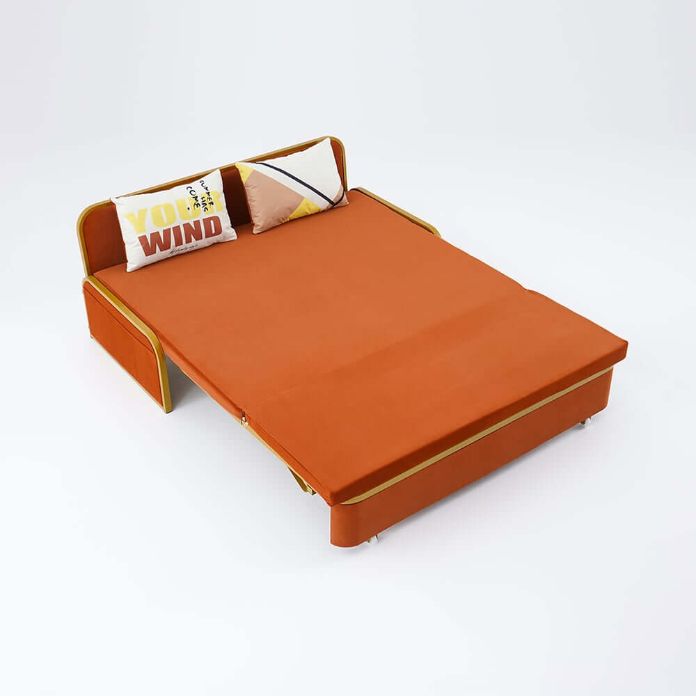 Modern Caramel Velvet Sofa Bed With Storage - Armless