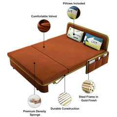 Modern Caramel Velvet Sofa Bed With Storage - Armless