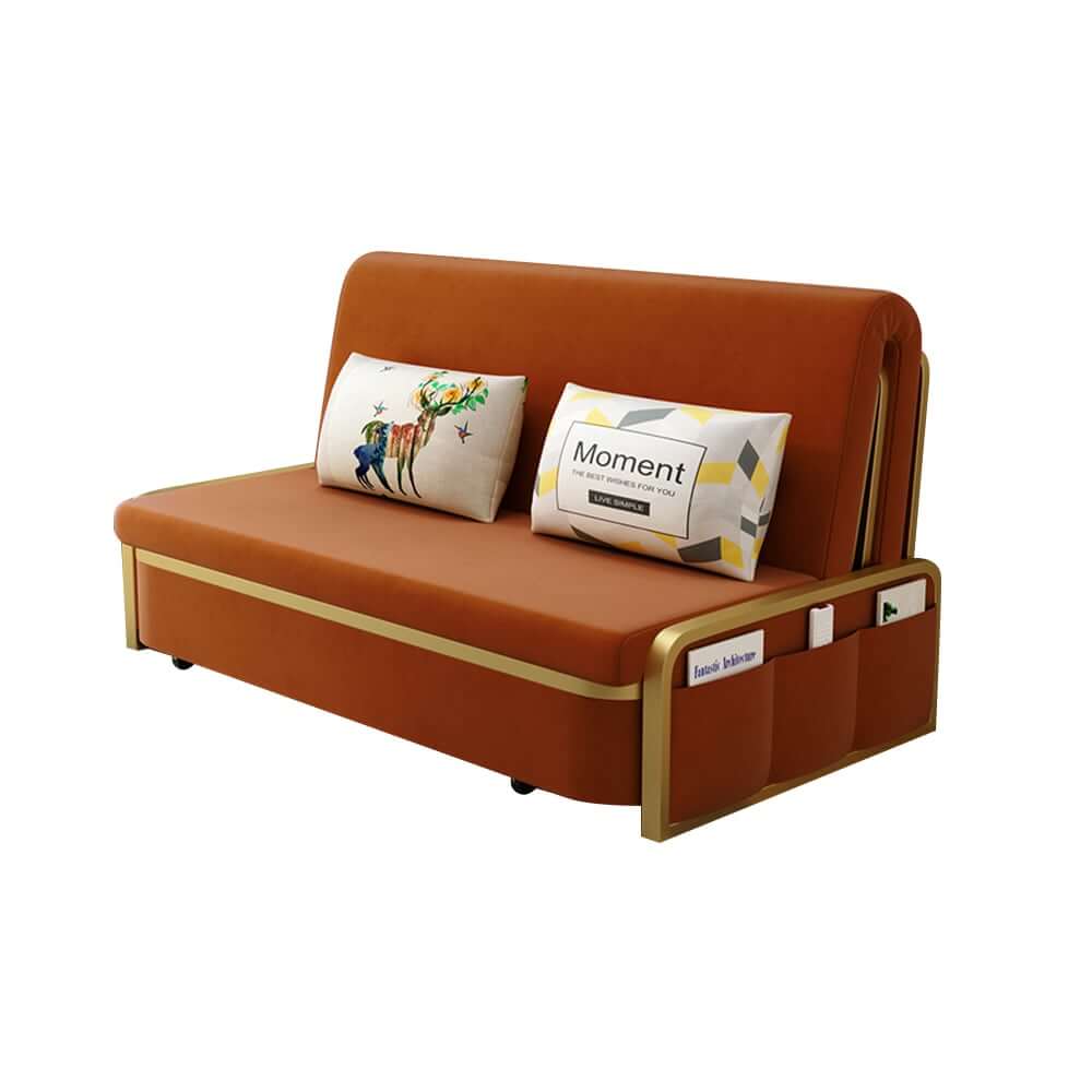 Modern Caramel Velvet Sofa Bed With Storage - Armless