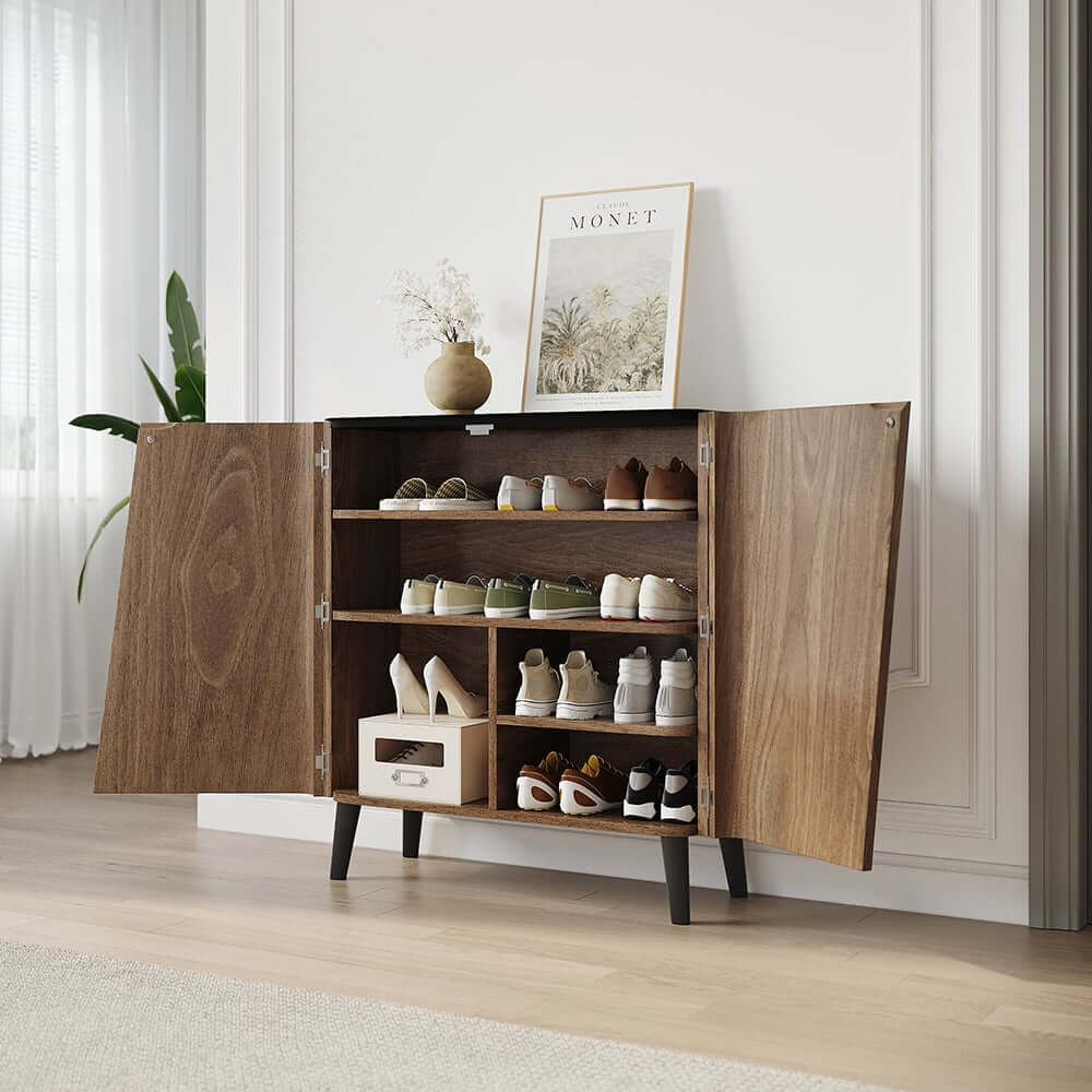 Modern Carbon Steel Shoe Cabinet with Shelves and Doors