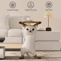Modern Cat Side Table With Gold Tray - Whimsical Design