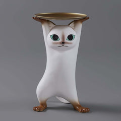 Modern Cat Side Table With Gold Tray - Whimsical Design