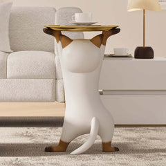 Modern Cat Side Table With Gold Tray - Whimsical Design