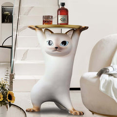 Modern Cat Side Table With Gold Tray - Whimsical Design Main Product Image