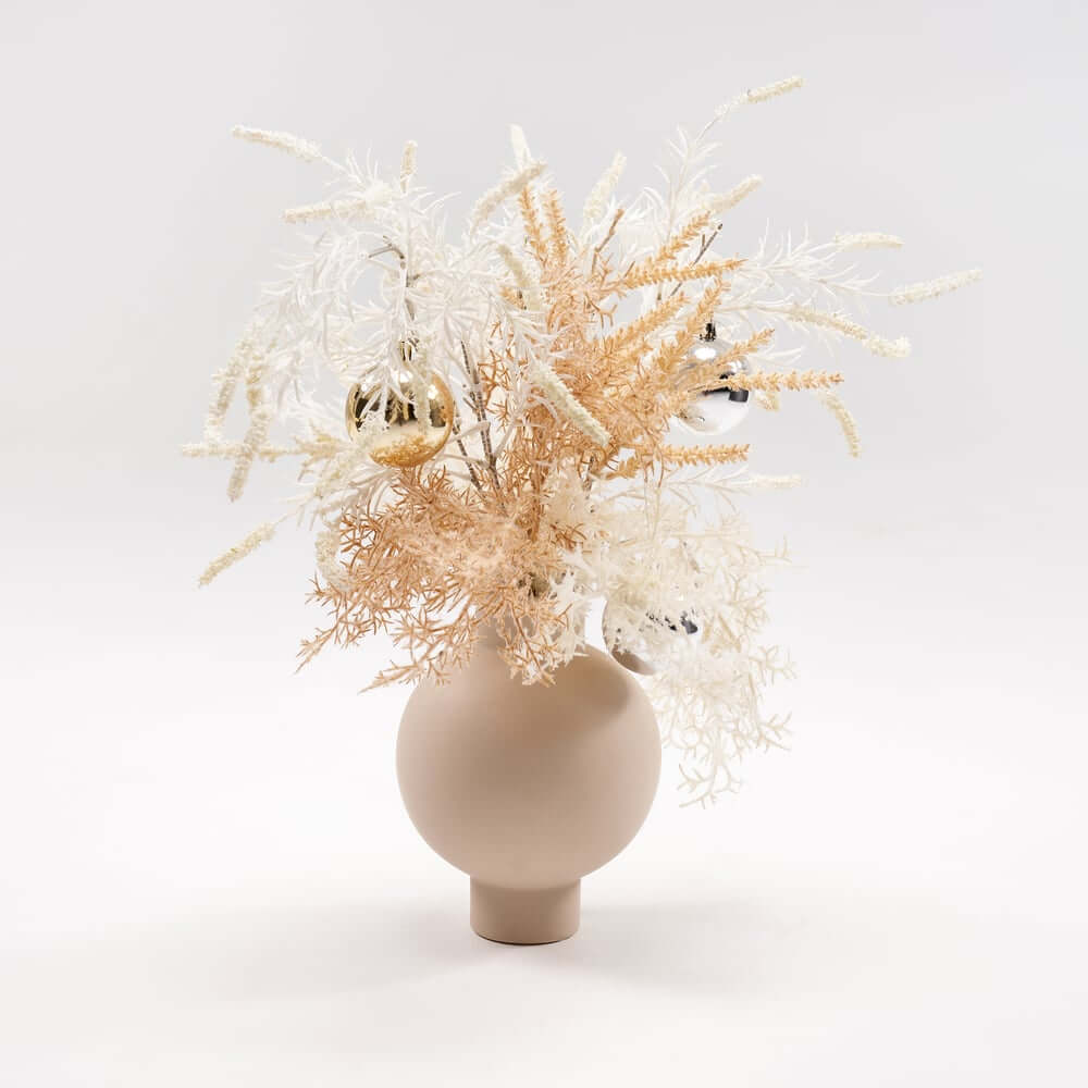 Modern Ceramic Floral Arrangement with Artificial Flowers and White Planter