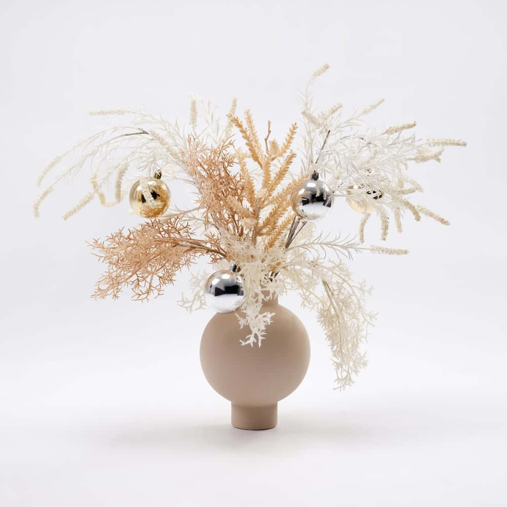 Modern Ceramic Floral Arrangement with Artificial Flowers and White Planter