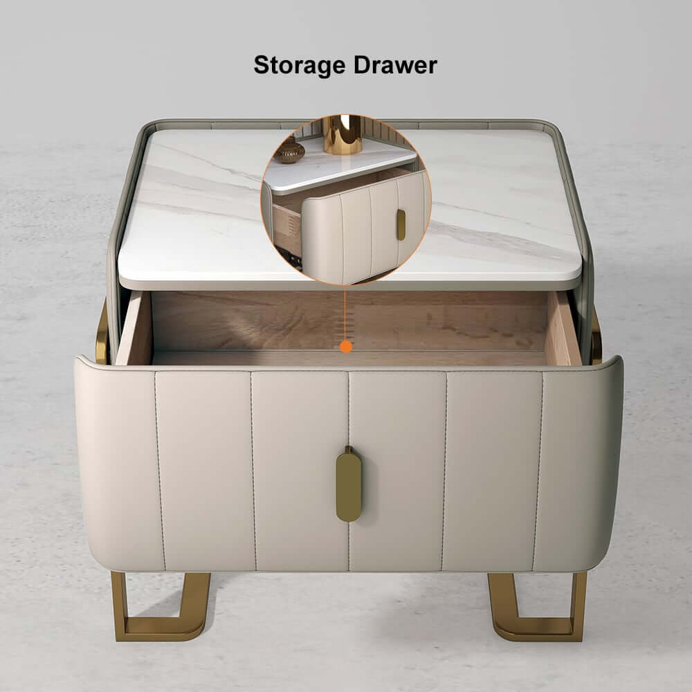 Modern Champagne Nightstand With Sintered Stone Top