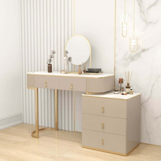 Modern Champagne Sintered Stone Vanity With 5 Drawers