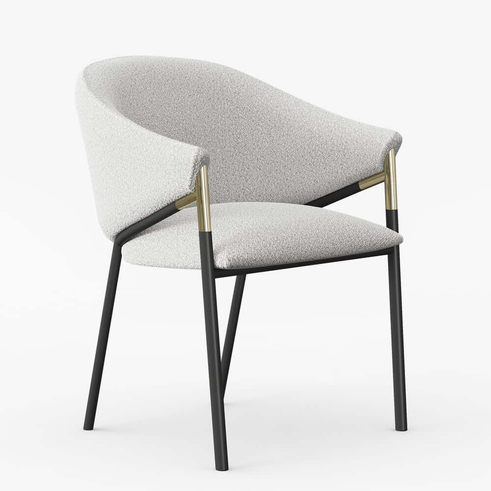 Modern Chenille Arm Chairs Set, White & Gray, Metal Frame