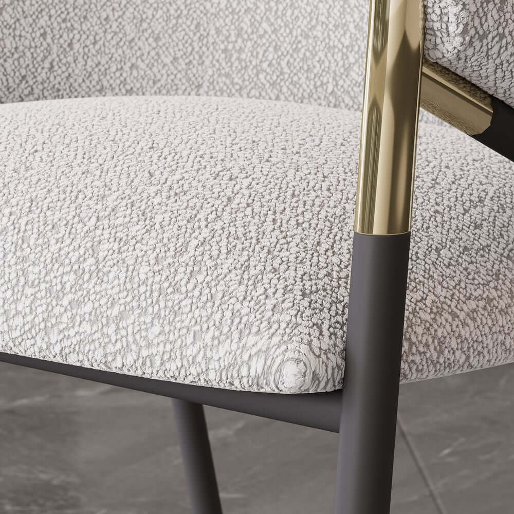Modern Chenille Arm Chairs Set, White & Gray, Metal Frame