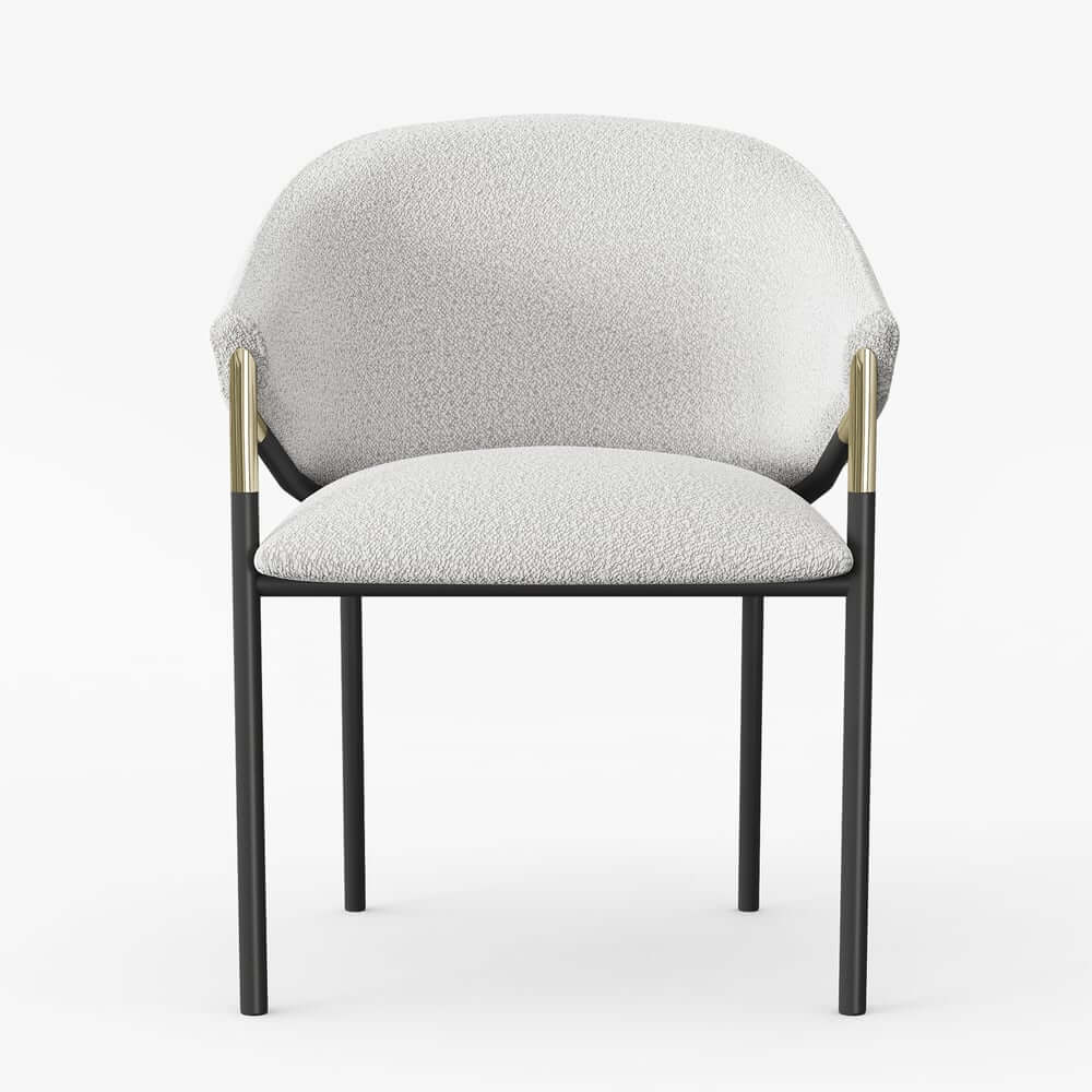 Modern Chenille Arm Chairs Set, White & Gray, Metal Frame