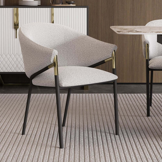 Modern Chenille Arm Chairs Set, White & Gray, Metal Frame Main Product Image