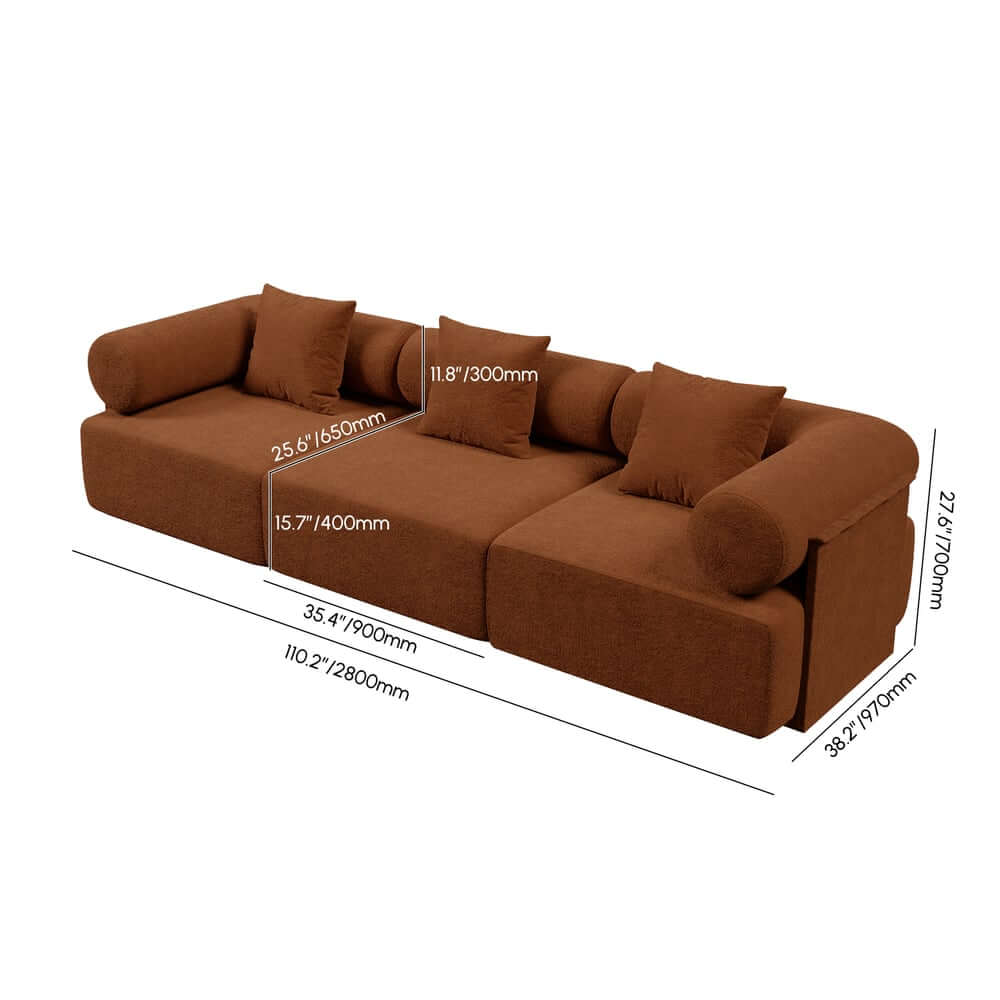 Modern Chenille Velvet Modular Sofa Series Dimensions