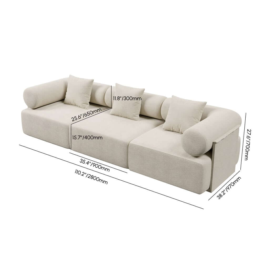 Modern Chenille Velvet Modular Sofa Series Dimensions